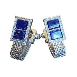 Men’s Vintage Blue Lapis Silver-toned Wrap Around Cufflinks